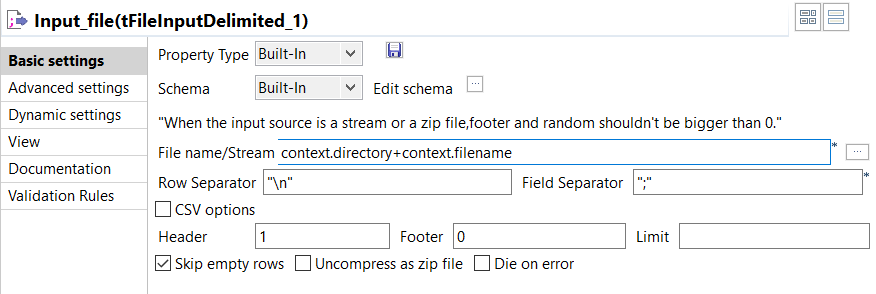 Screenshot of the component basic settings.