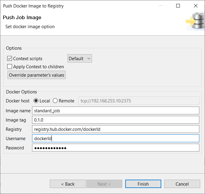 Screenshot of the Push Job Image dialog box.