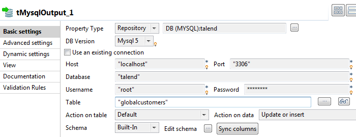 Screenshot of the component basic settings.