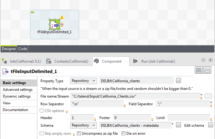 Screenshot of the component basic settings.