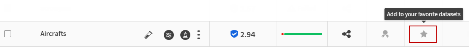 Dataset list with hover on the star icon.
