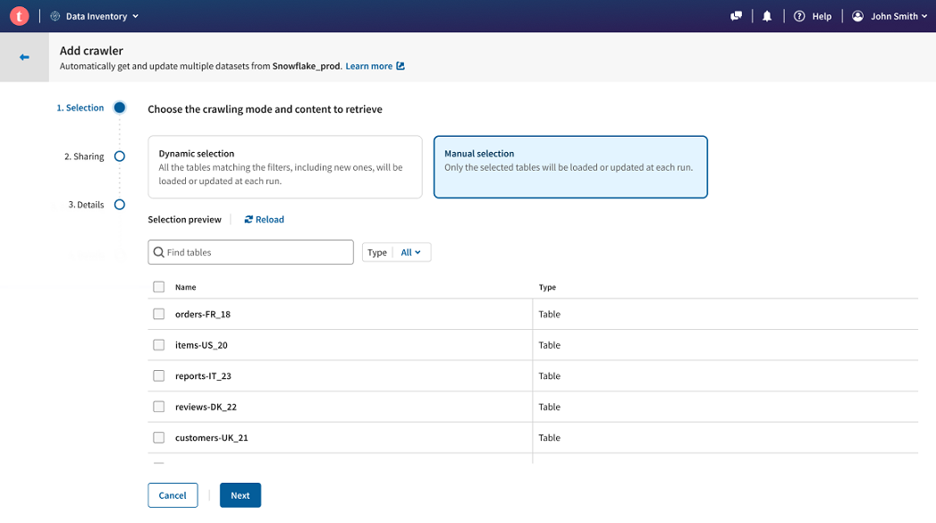 Manual selection of all the content of the connection.