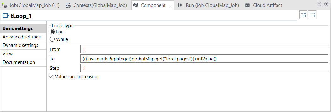 Basic settings for tLoop component.