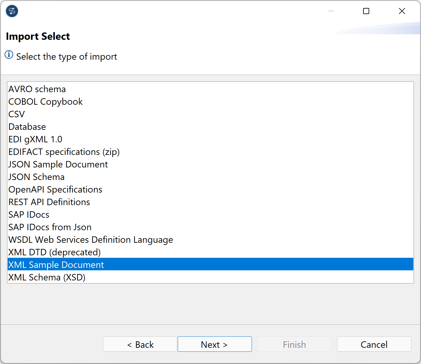 Import Select window.