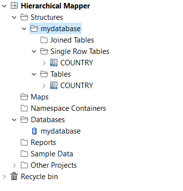 Database tables imported as structures.