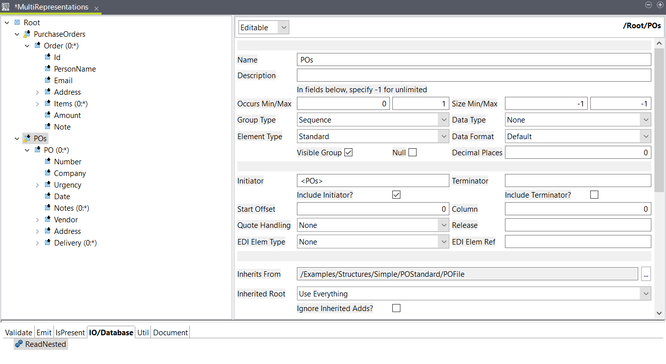 ReadNested function in the IO/Database tab.