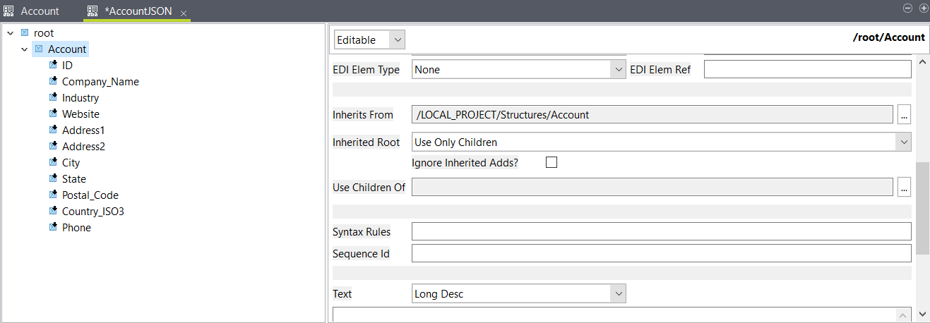 Elements added under Account element.