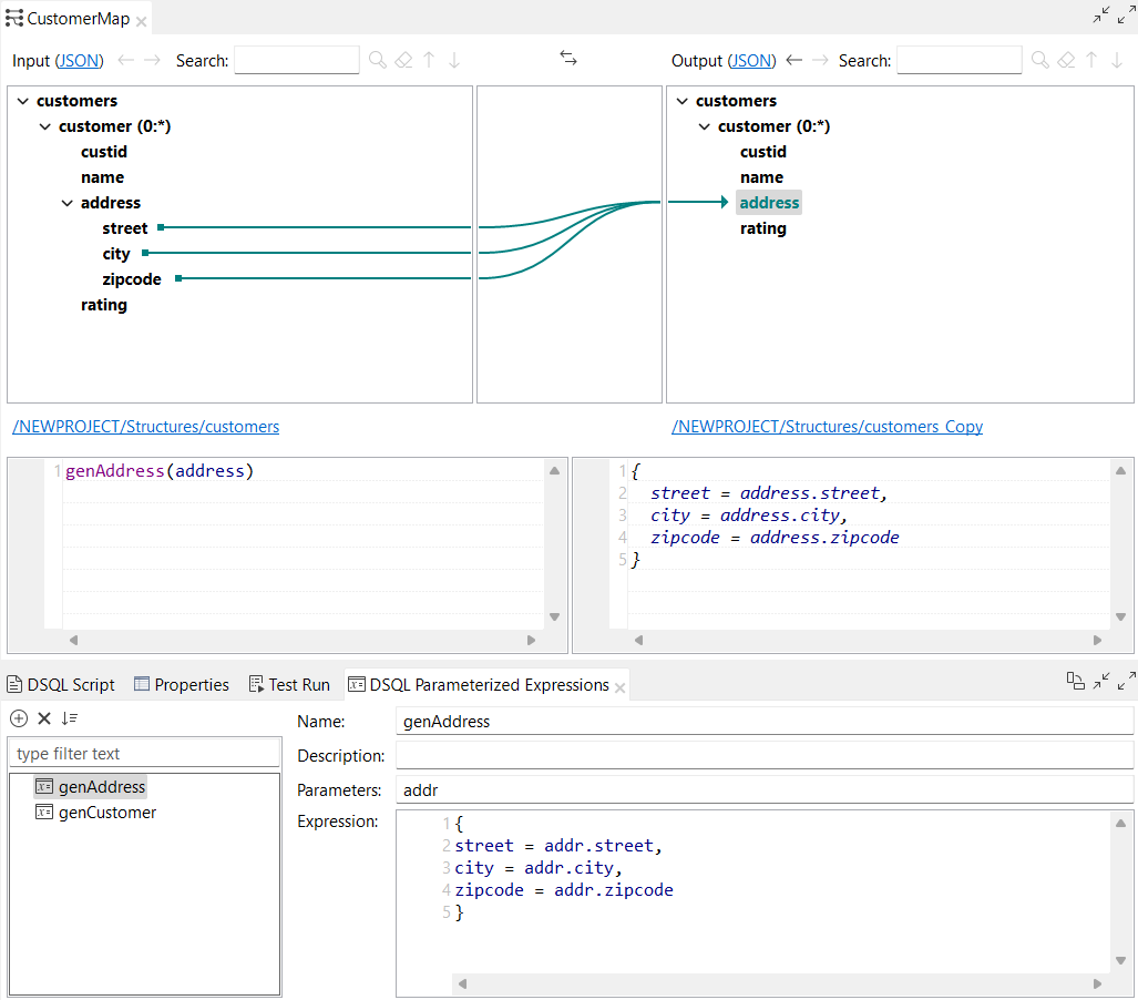 Example of the genAddress parameterized expression used in a fragment.