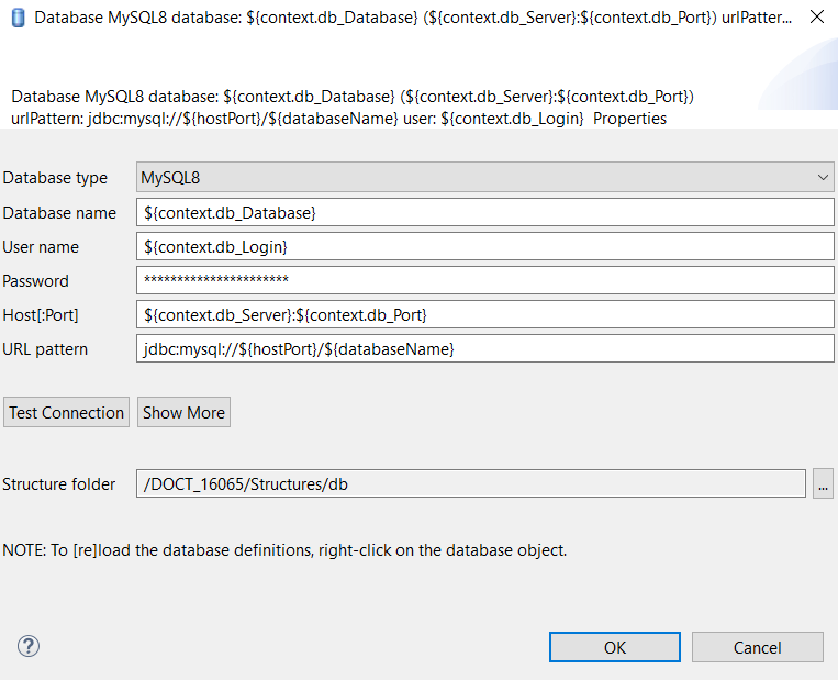 Window to update the database information.