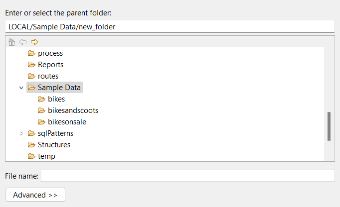 Enter or select the parent folder dialog box.