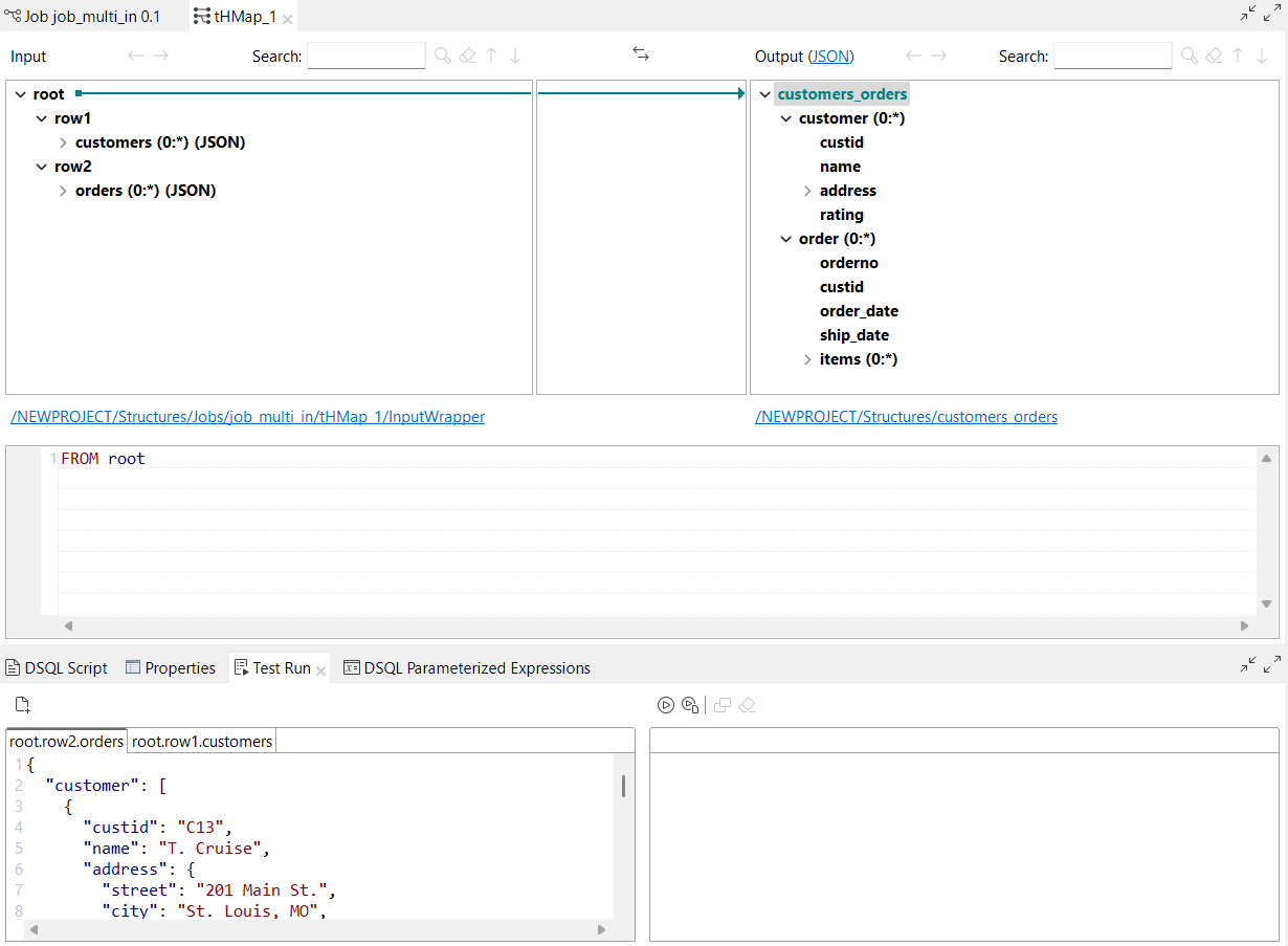 Example of multiple input tabs in the Test Run view.