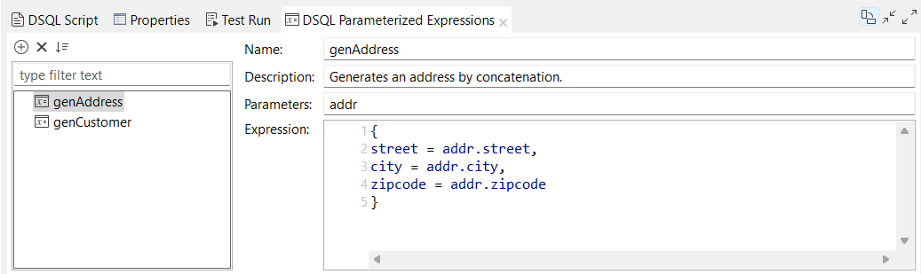 DSQL Parameterized Expressions view.