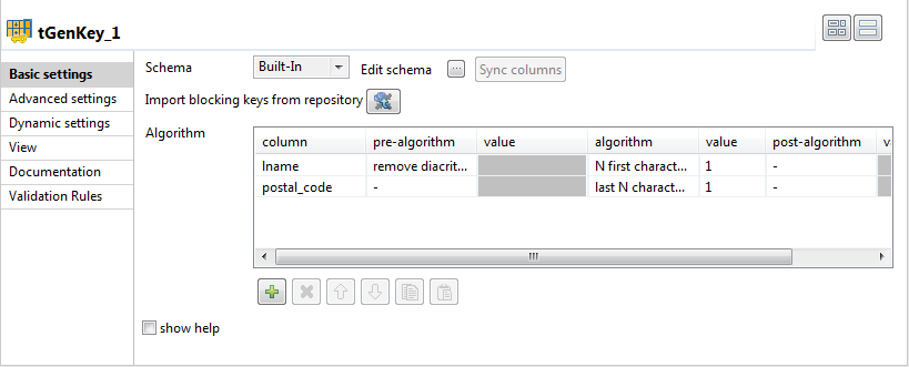 Configuration of the first tGenKey component.