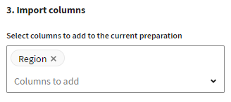 In the Import columns step, the Region column is selected.