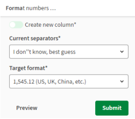 Format number menu opened.