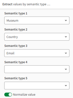 Extract values by semantic type panel opened.