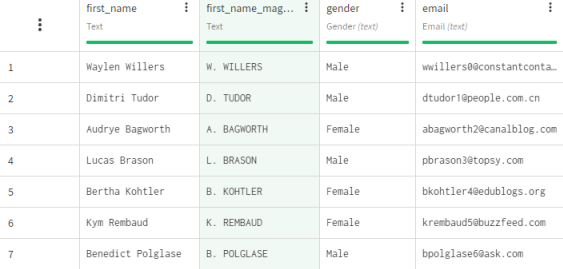 Dataset containing full names of customers with transformation.