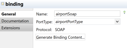 Binding properties view.