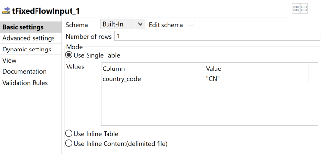 Basic settings view.