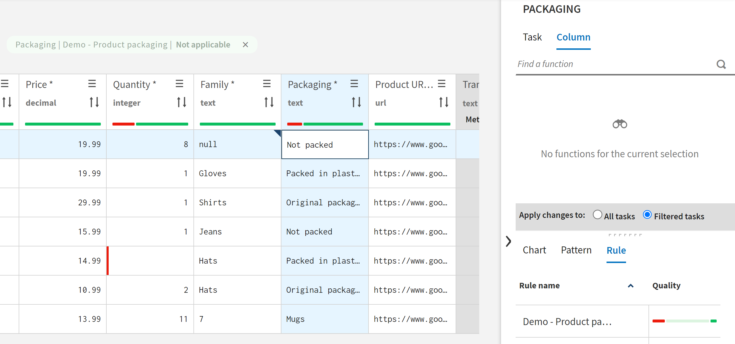 Tasks are filtered by non-applicable values.