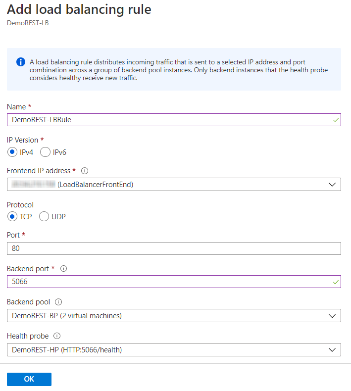 Add load balancing rule settings.