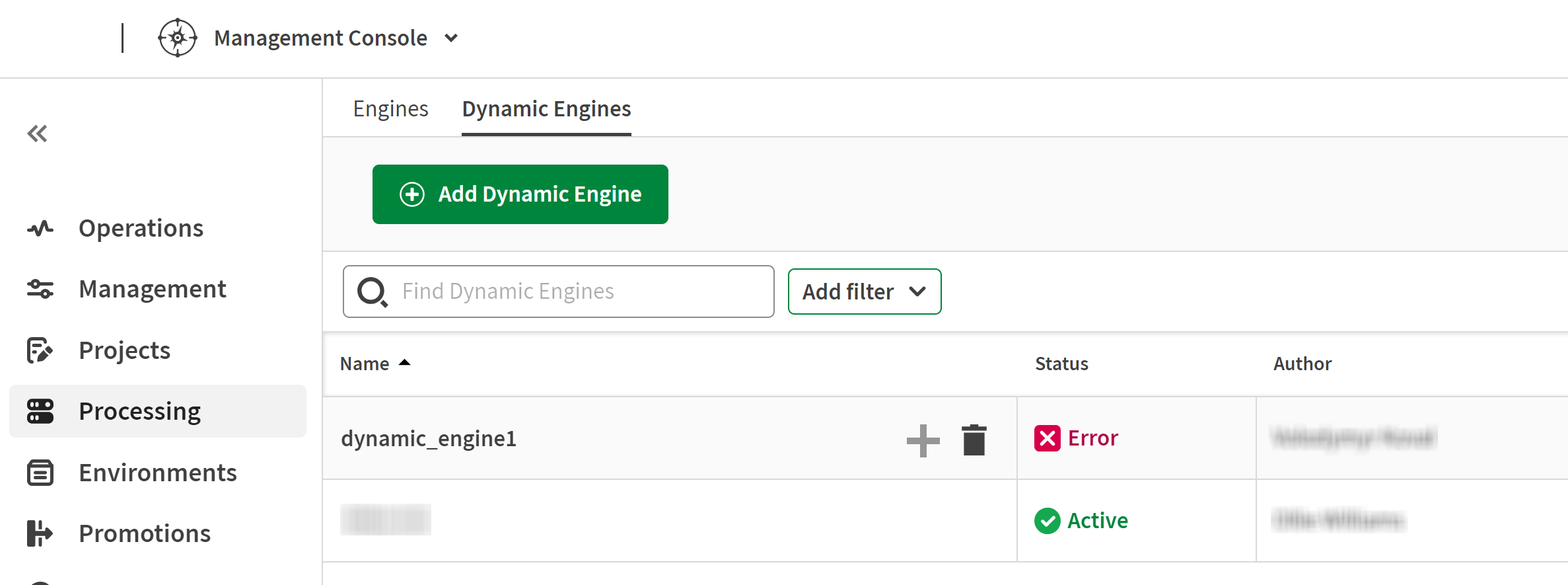 Dynamic Engine with the Active status.