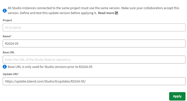 Configuration of a custom update version.