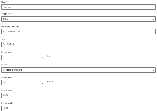 Page to set up task execution intervals.