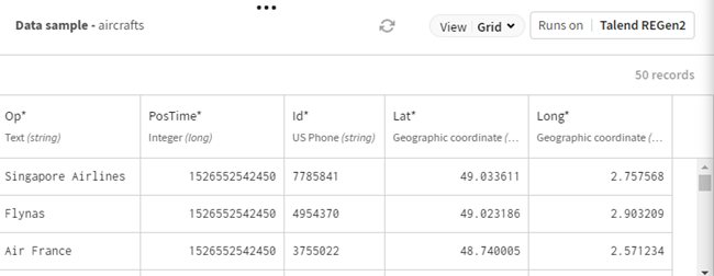 Preview of a data sample about aircrafts.