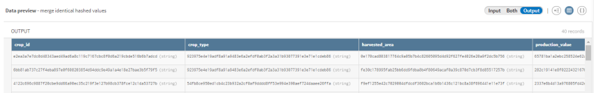 Preview of the Field selector processor after renaming and reorganizing the crop records.