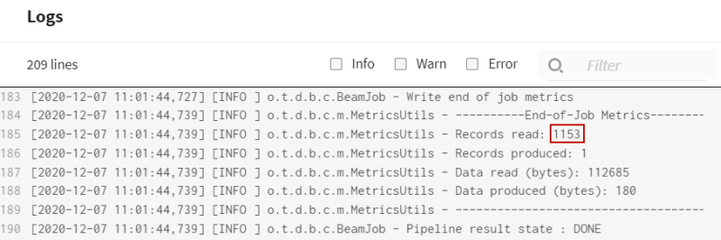 The Logs panel indicates that 1153 records have been read.