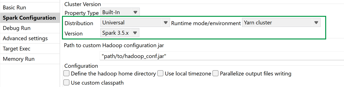 Spark Configuration view of a Spark Batch Job.