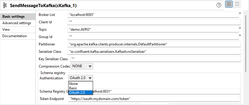 Basic settings view of cKafka.