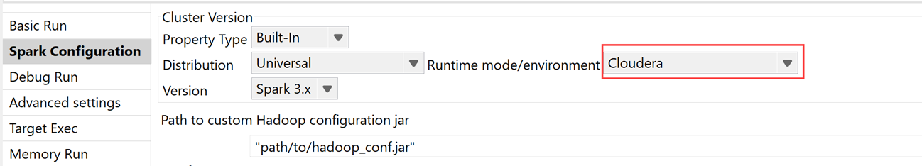 Cloudera mode in Spark Universal user interface.
