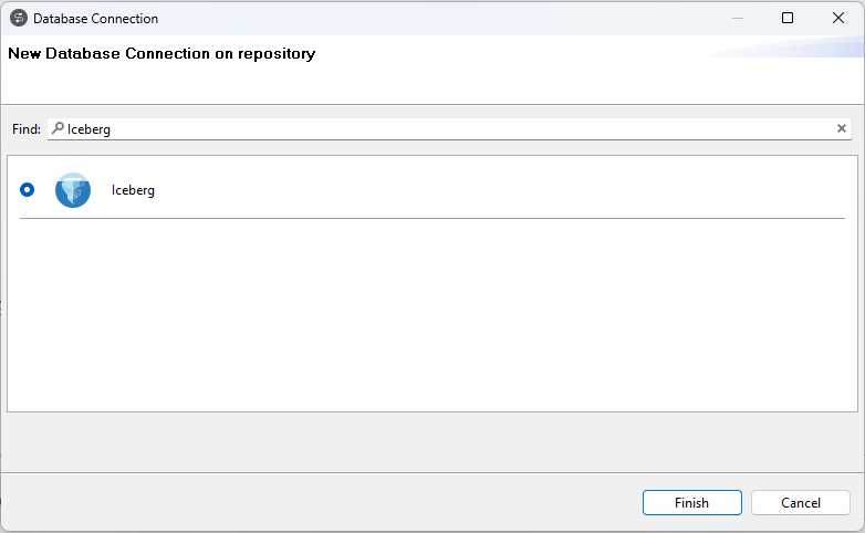 Iceberg in the Database Connection metadata wizard.