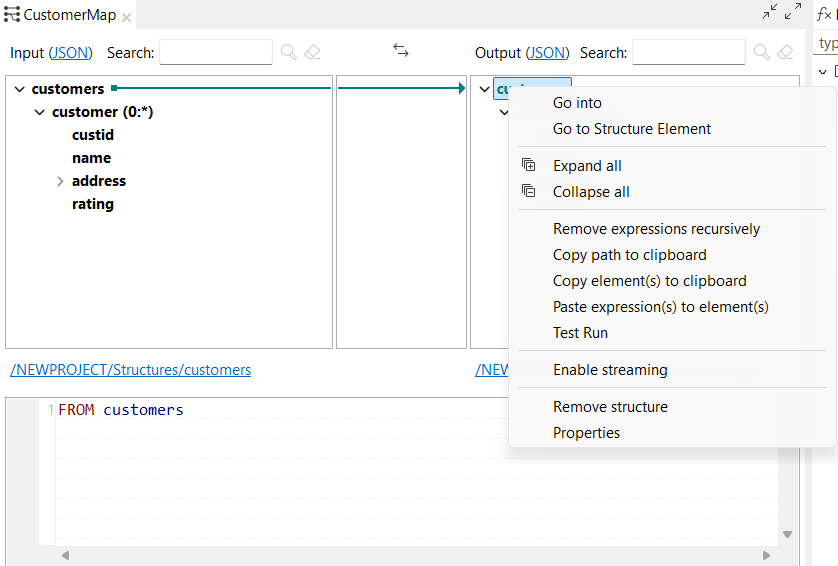 New options when right-clicking an output element.