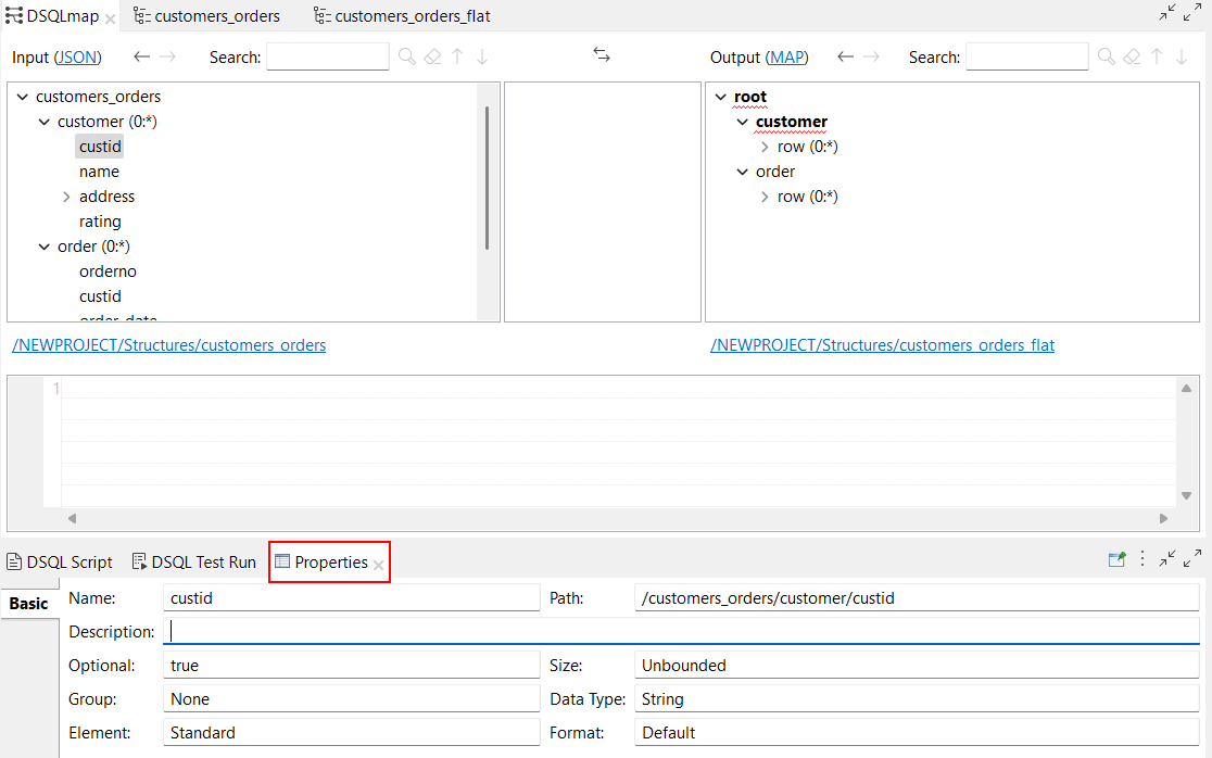 New Properties view in DSQL maps.