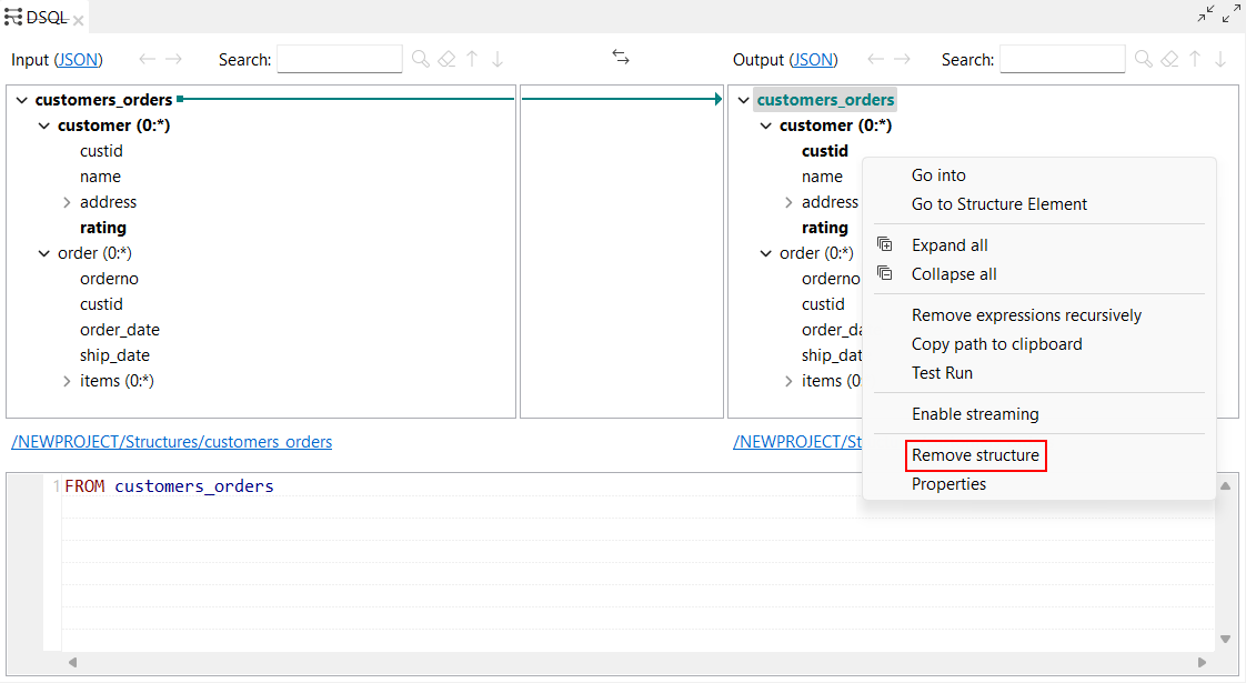 Remove structure parameter highlighted when right-clicking a structure in a DSQL map.