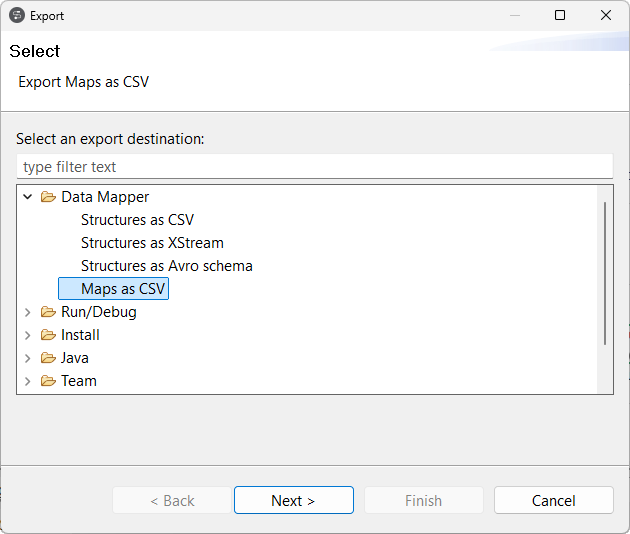 Export Maps as CSV dialog box.