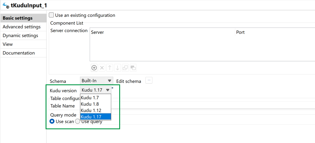 Kudu version parameter available in tKuduInput component.