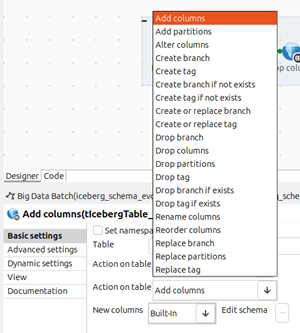 New actions added in the drop-down list in the Action on table property.
