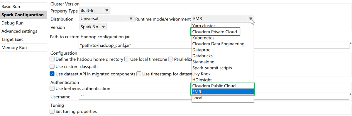 Updated Spark Universal modes in Spark Configuration view.