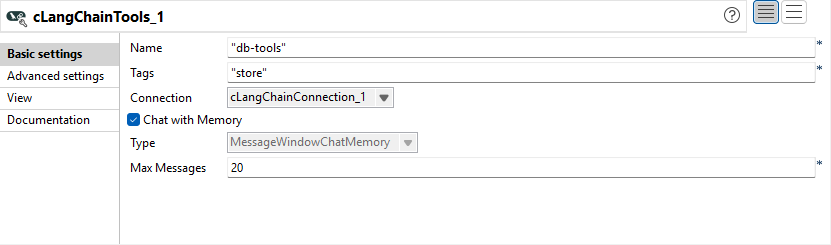 Basic settings view of cLangChainTools.