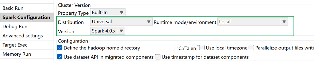 Spark Universal 4.0.x in Spark Batch Job in Local runtime mode.