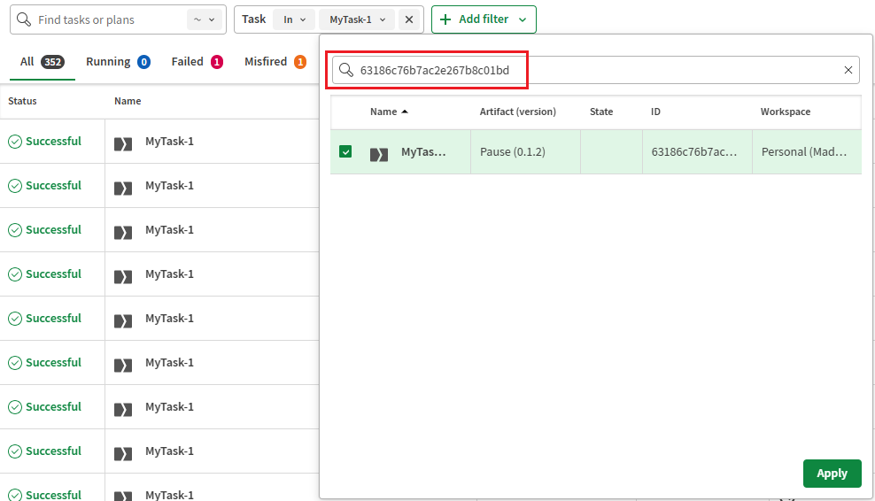 ID used to find task in Task facet.