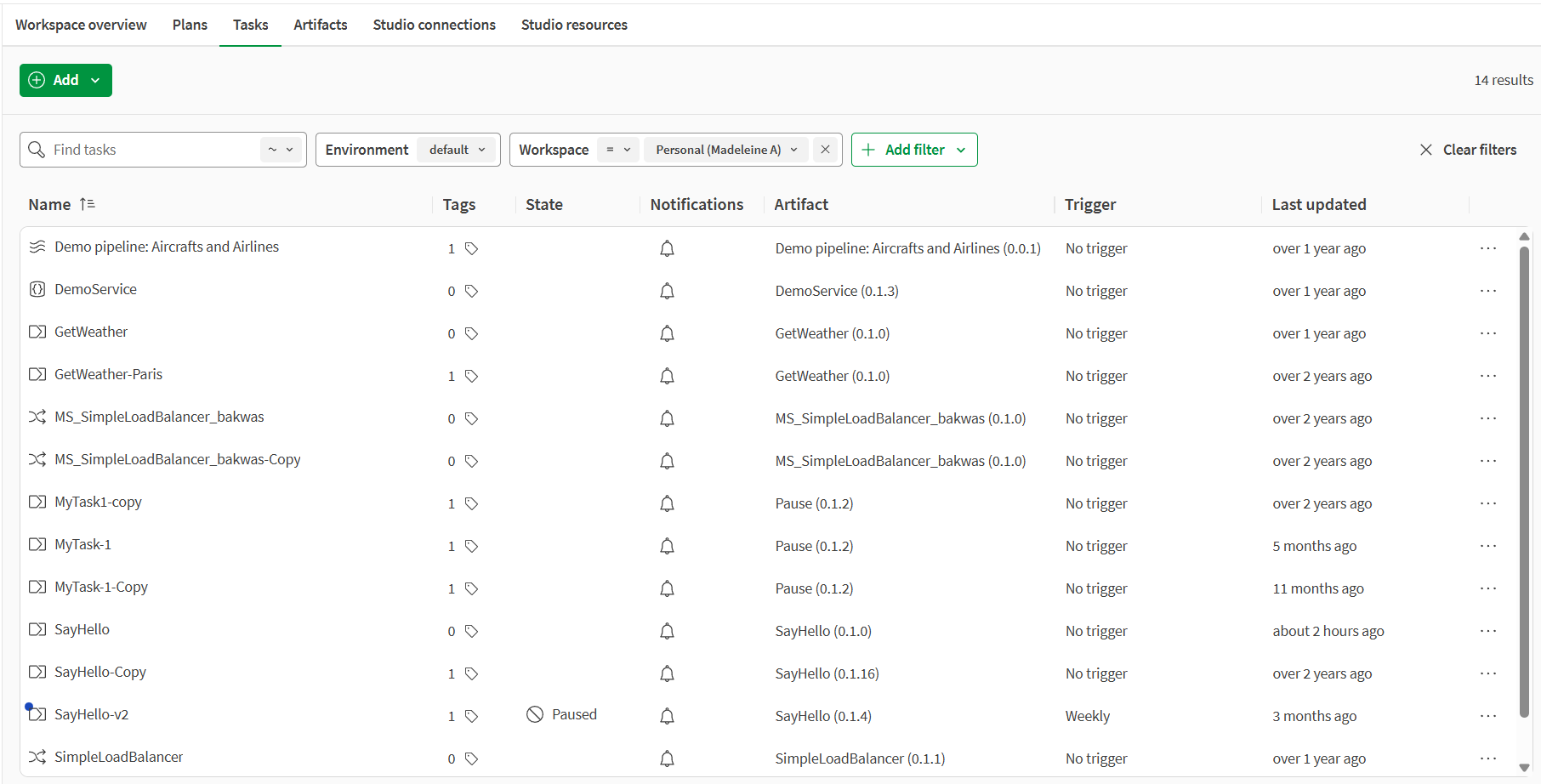 New table format in the Tasks tab of the Management page.