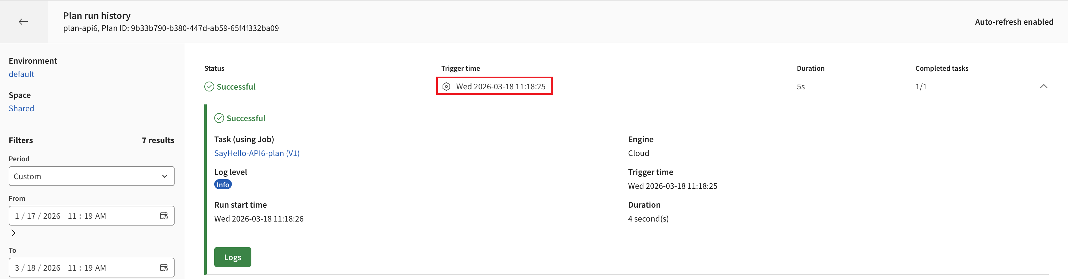 Trigger type icon in the Plan run history.