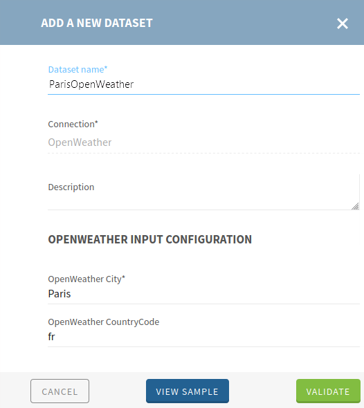 Screenshot on the configuration of the dataset properties.