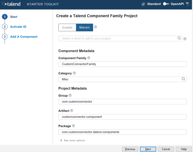 Screenshot showing the configuration of project structure in the Starter Kit tool.