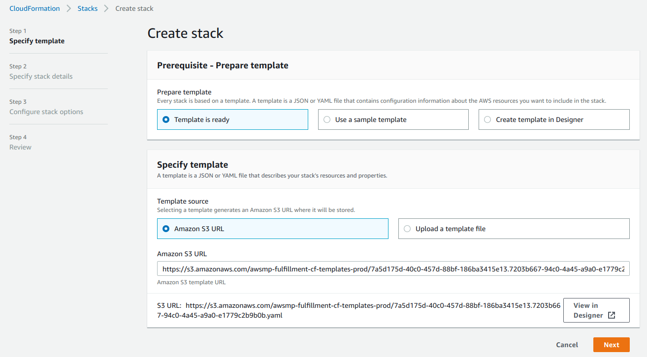 Screenshot of the CloudFormation configuration wizard.